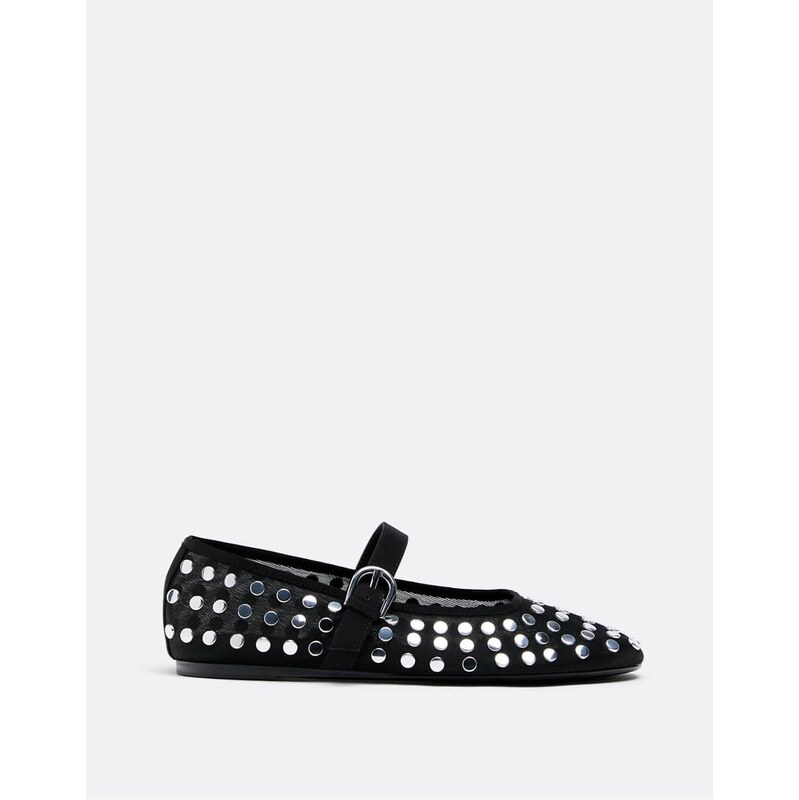 Stradivarius Mesh ballerina flats with studs in black 113500307