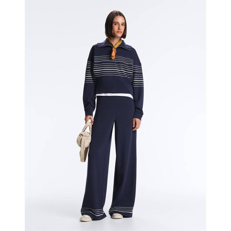 OYSHO Soft-touch modal trousers with sailor stripe detail in navy 113500353