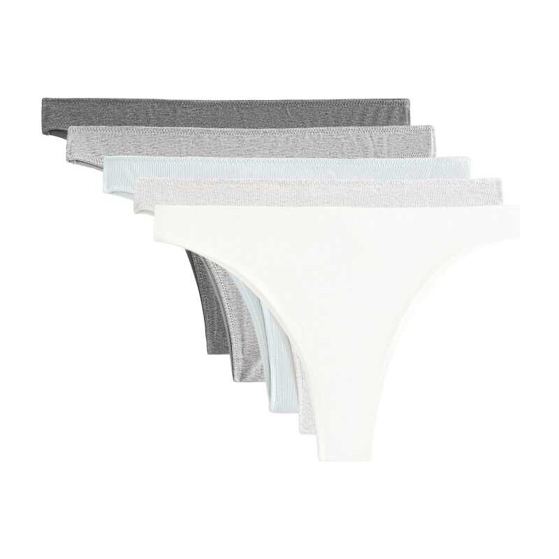 OYSHO 5 cotton blend brazilian rib and plain briefs in pale blue 113500359