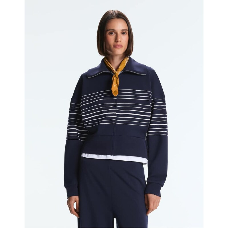 OYSHO Soft-touch striped sailor jacket with modal in navy 113500355