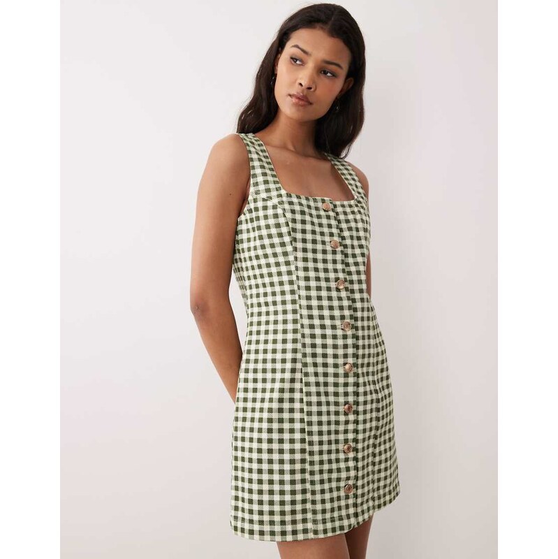 Nobodys Child Harvey button down mini dress in green gingham