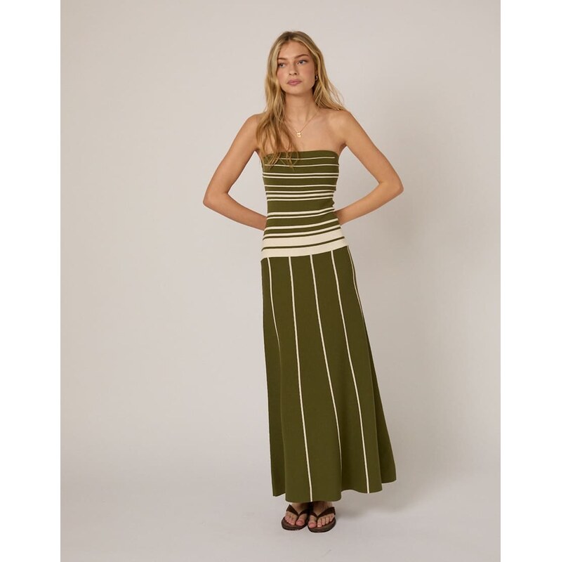 Nobodys Child bandeau knitted midi dress in green 113885279