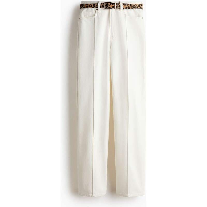 H&M - Straight High Jeanss páskem - Bílá