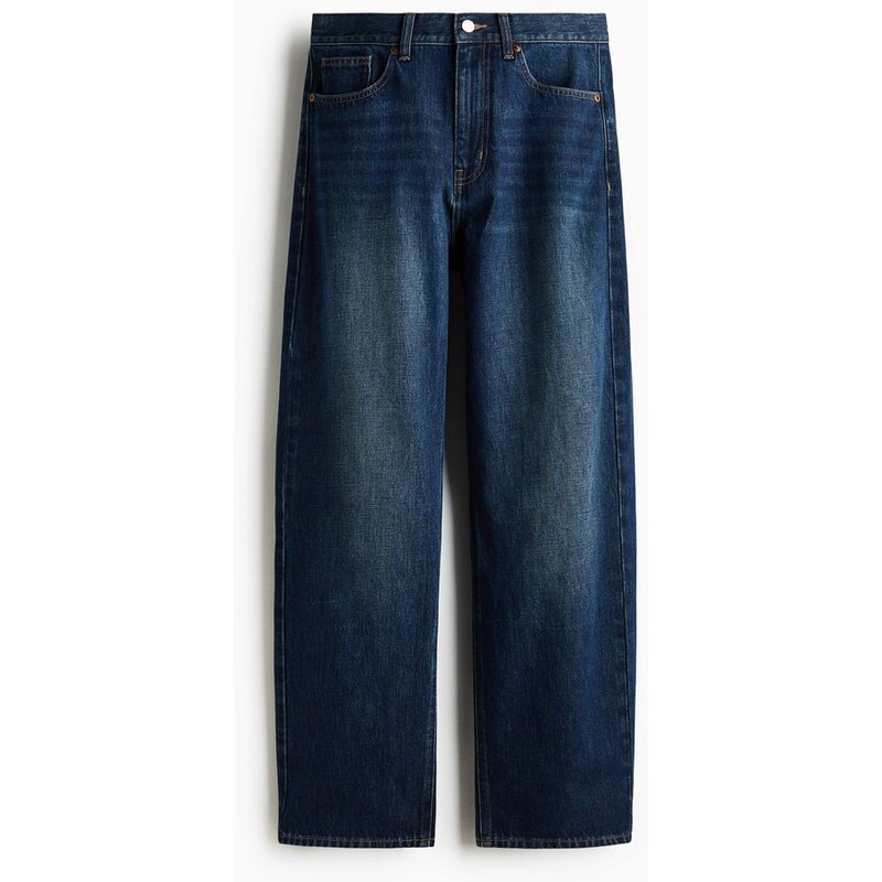 H&M - Barrel Regular Waist Jeans - Tmavý Denim Blue
