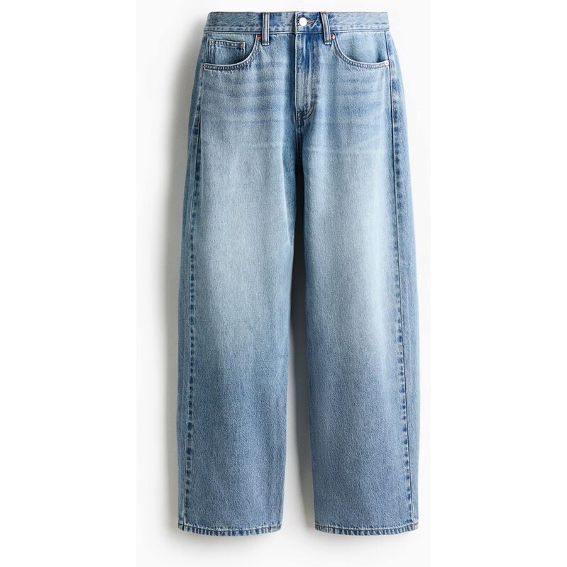 H&M - Barrel Regular Waist Jeans - modrá 113501722