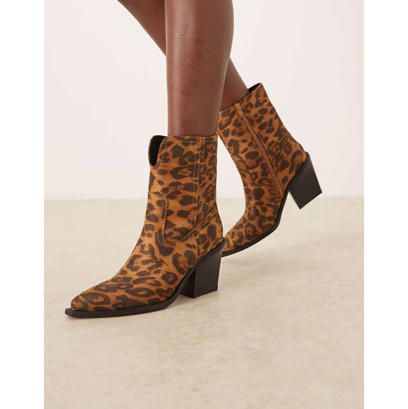 ASOS DESIGN Remone heeled western boots in leopard-Multi 113501848