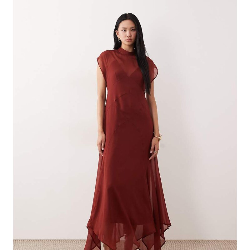 ASOS Tall ASOS DESIGN Tall high neck hanky hem chiffon maxi dress in 115520370