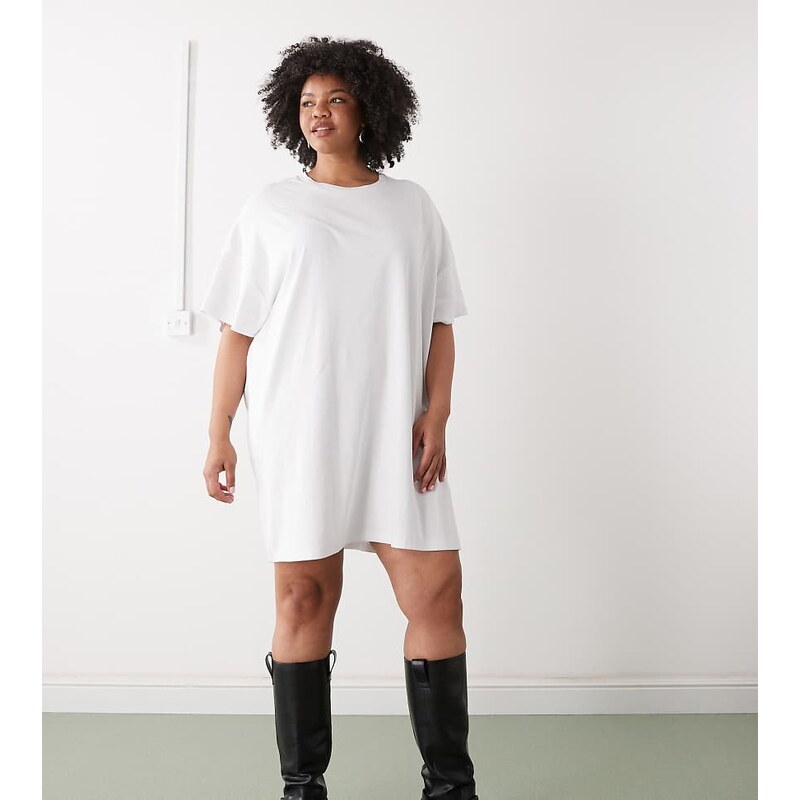 Noisy May Curve boxy t-shirt dress in white 115520607