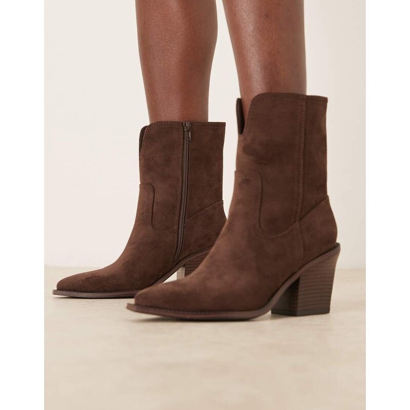 ASOS DESIGN Remone heeled western boots in chocolate-Brown 113501857