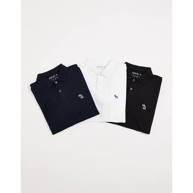 Abercrombie & Fitch 3 pack icon logo polo in white, navy and black 113501874