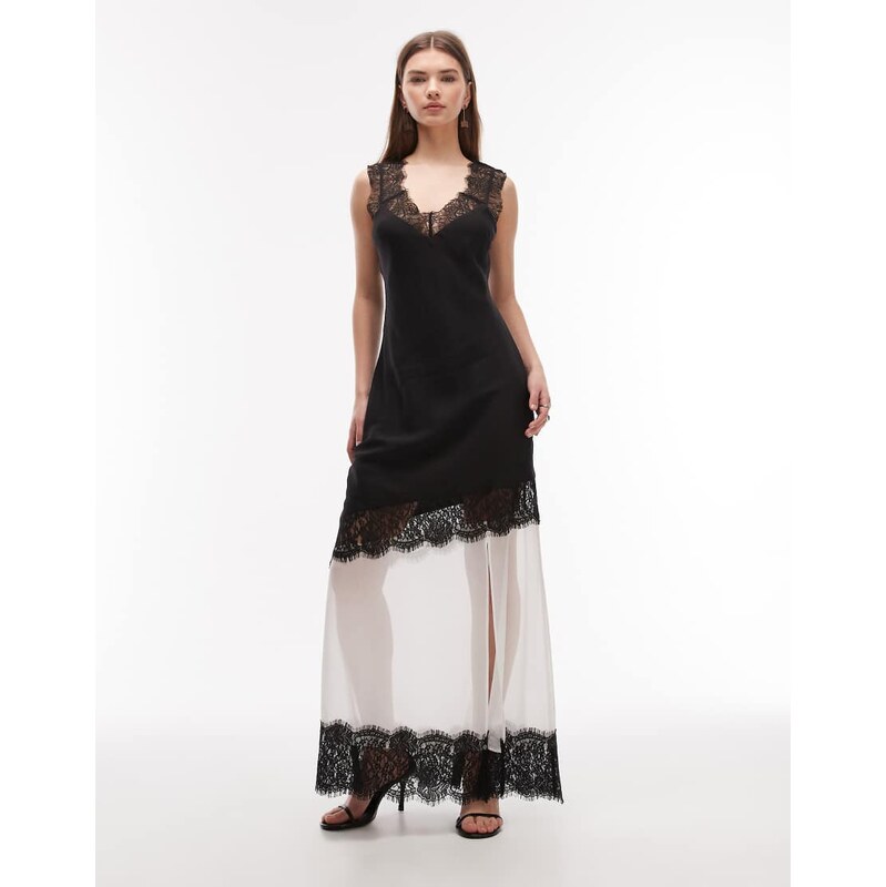 ASOS DESIGN lace sleeve detailing asymmetric seam maxi dress