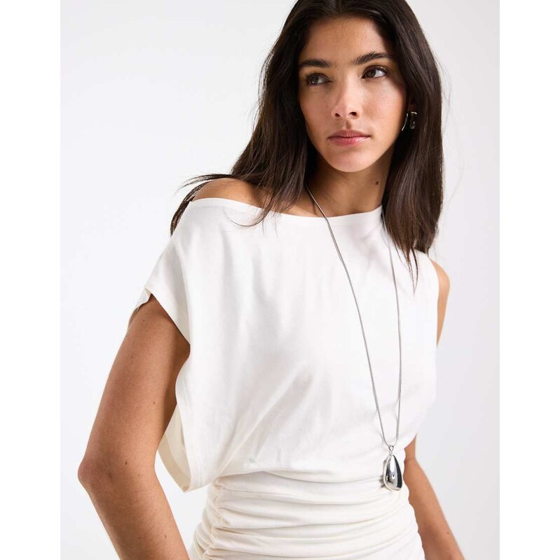 ASOS DESIGN slouch relaxed neck ruched waist tank top in white