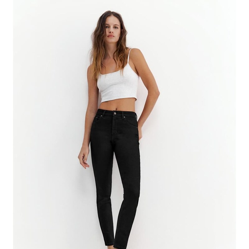 Pull&Bear Petite high-waist skinny jeans in black marl