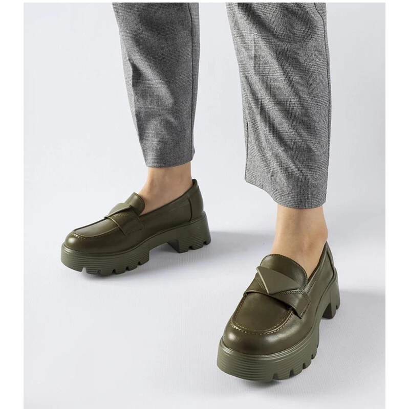 Inello Dámské mokasíny 100-353 Khaki tmavě zelená - Solea 113509401