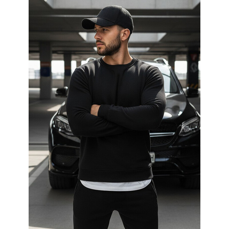 FashionStreet Pánská mikina bez kapuce černá BX2416