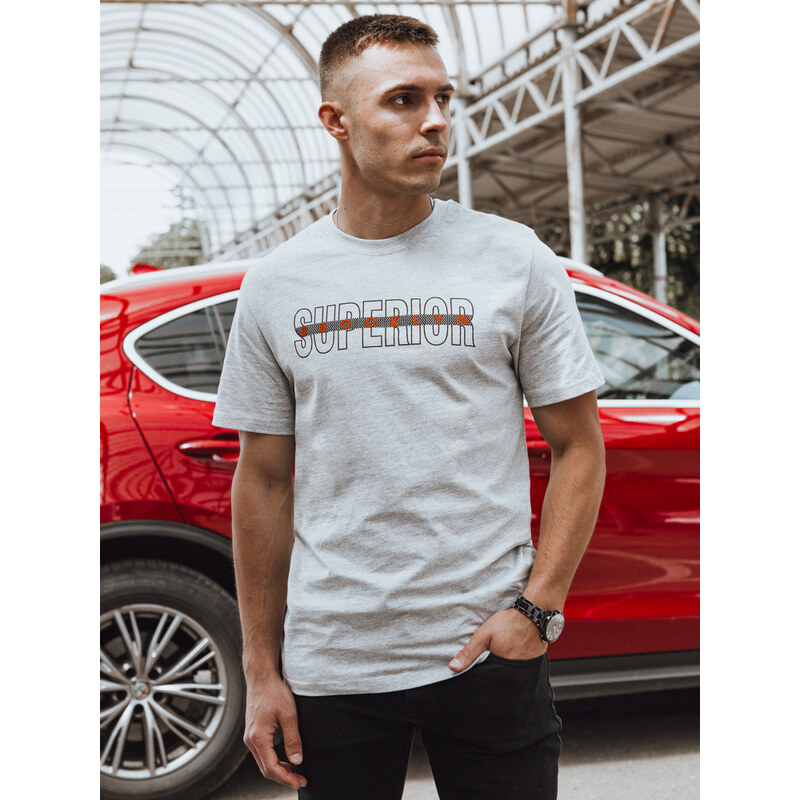 Pánské bavlněné tričko s potiskem šedé FashionStreet RX5385