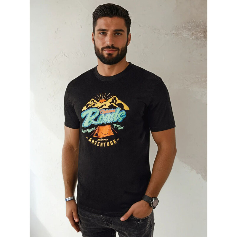Pánské bavlněné tričko s potiskem černé FashionStreet RX5400