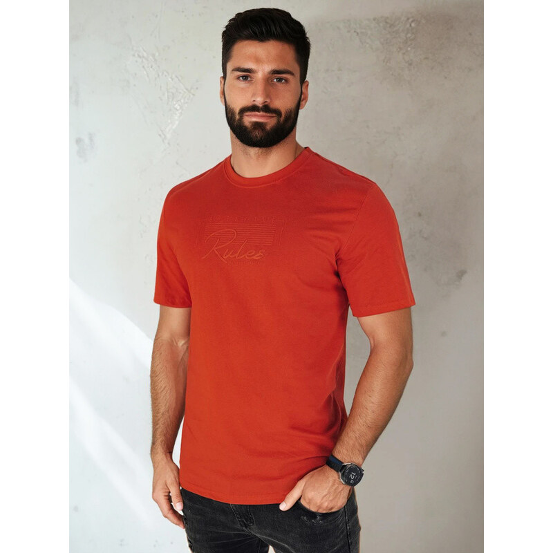 Pánské oranžové bavlněné tričko s potiskem FashionStreet RX5411