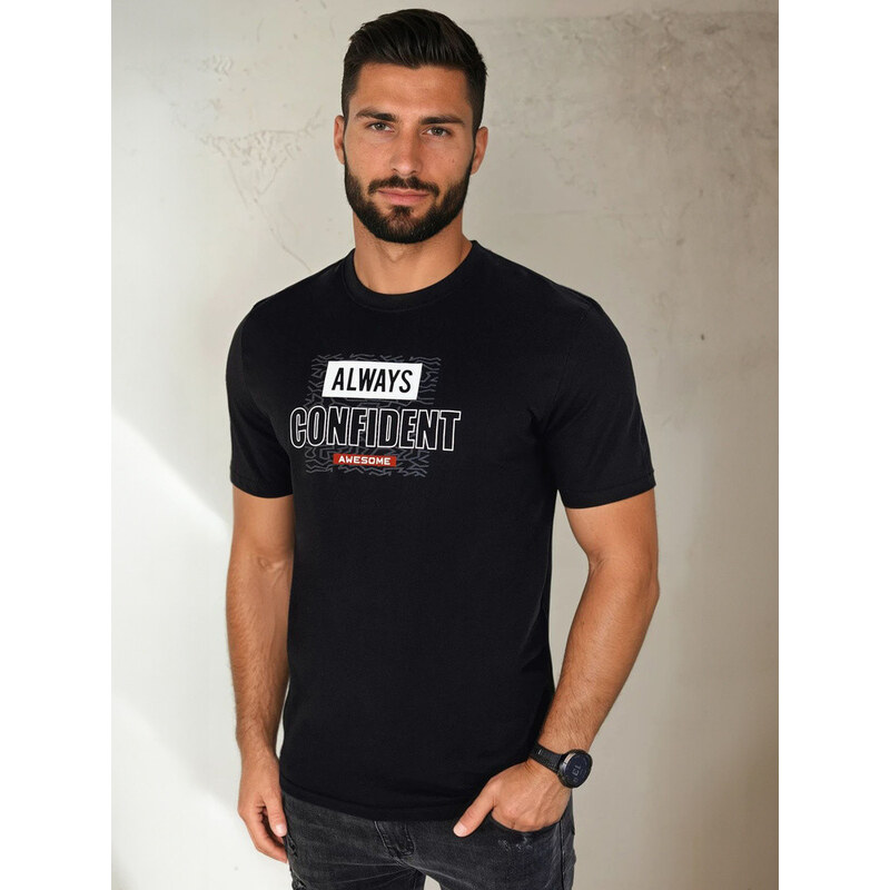 Pánské bavlněné tričko s potiskem černé FashionStreet RX5407