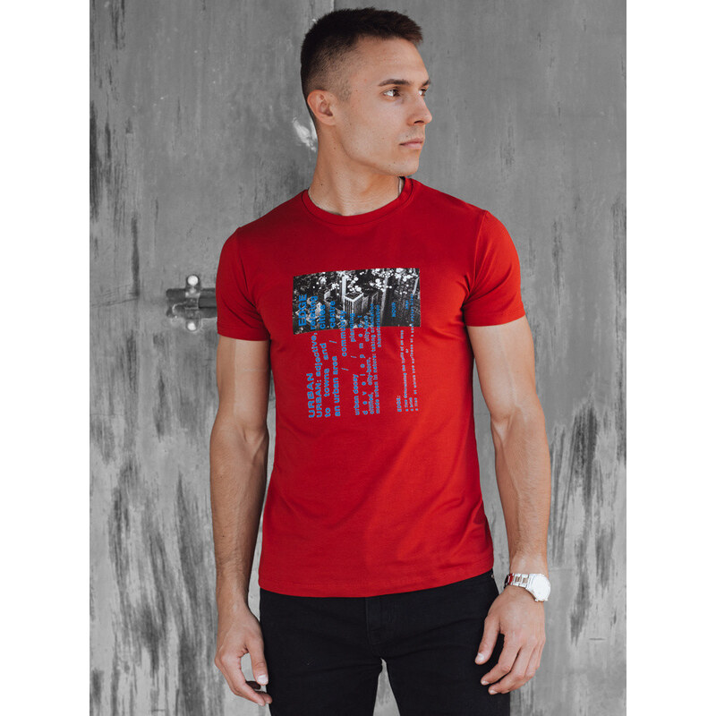 Pánské bavlněné tričko s potiskem červené FashionStreet RX5559