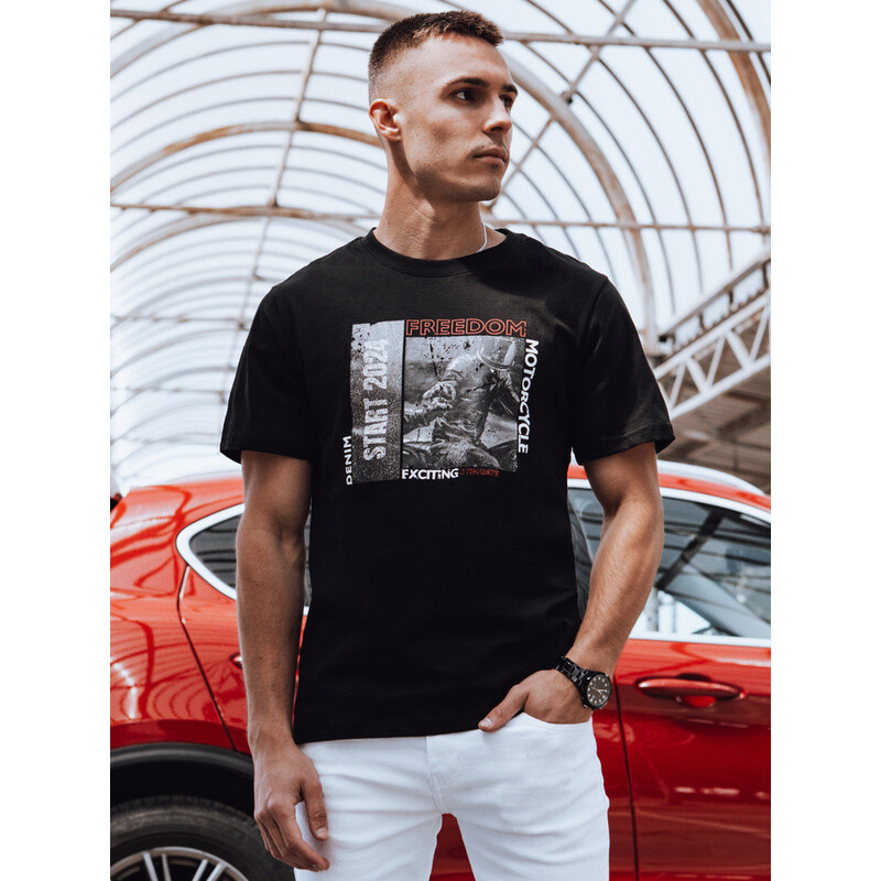 Pánské bavlněné tričko s potiskem černé FashionStreet RX5464