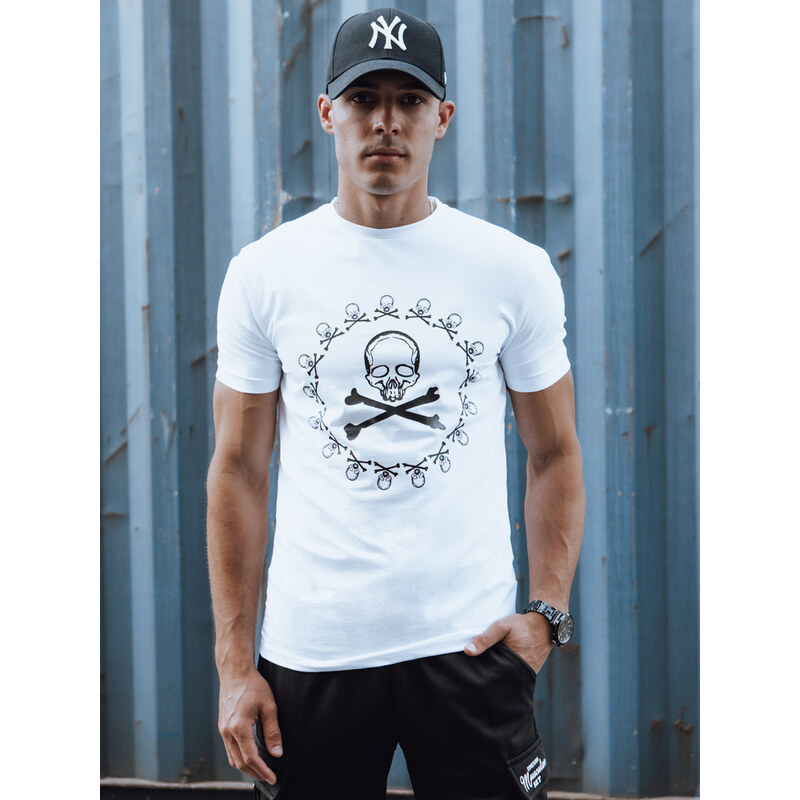 Pánské bavlněné tričko s potiskem bílé FashionStreet RX5581