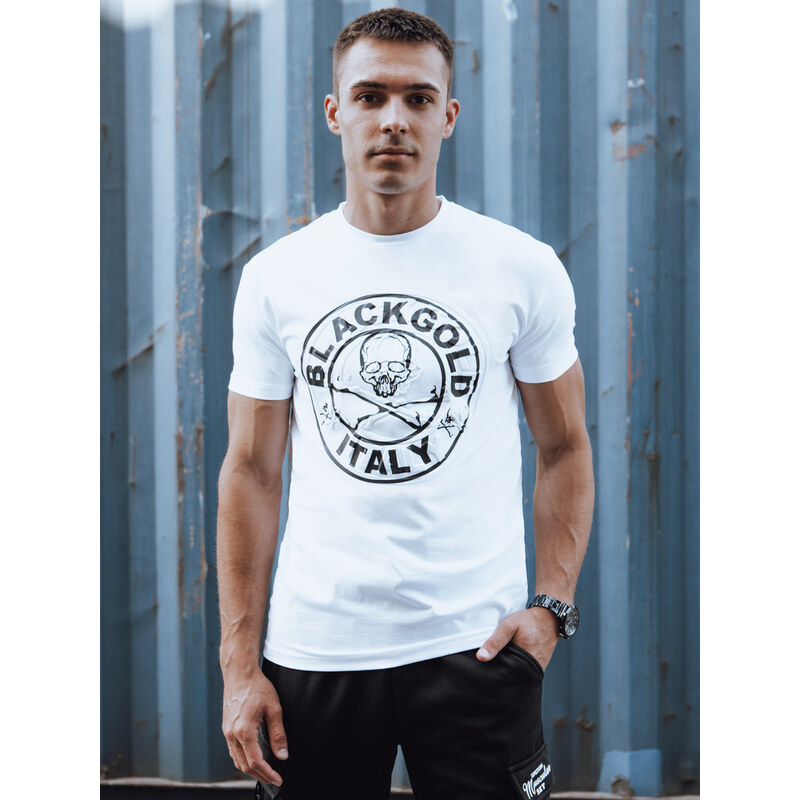 Pánské bavlněné tričko s potiskem bílé FashionStreet RX5585