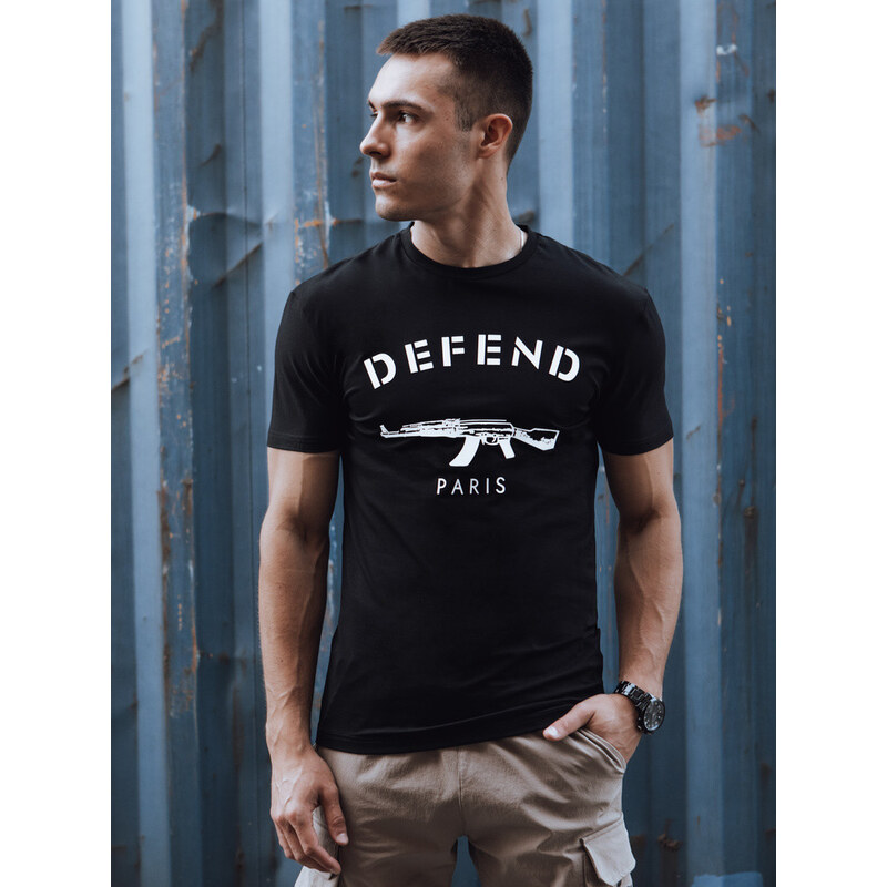 Pánské bavlněné tričko s potiskem černé FashionStreet RX5579
