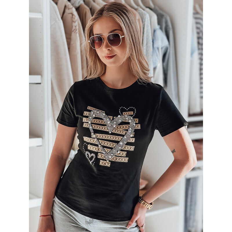 Dámské tričko se srdcem MARISS černé FashionStreet RY2740