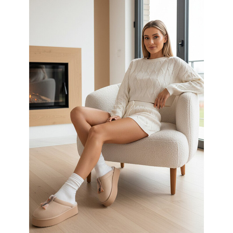 Dámské zateplené žabky light beige FashionStreet ZY1300 113511050