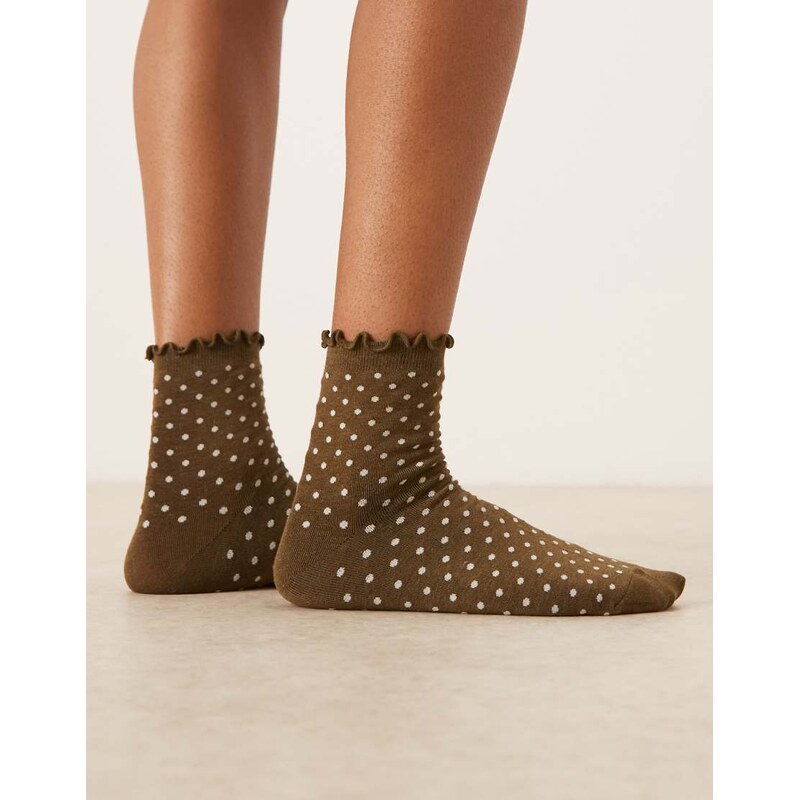 Becksondergaard frill ankle socks in olive polka dot-Green 113518309