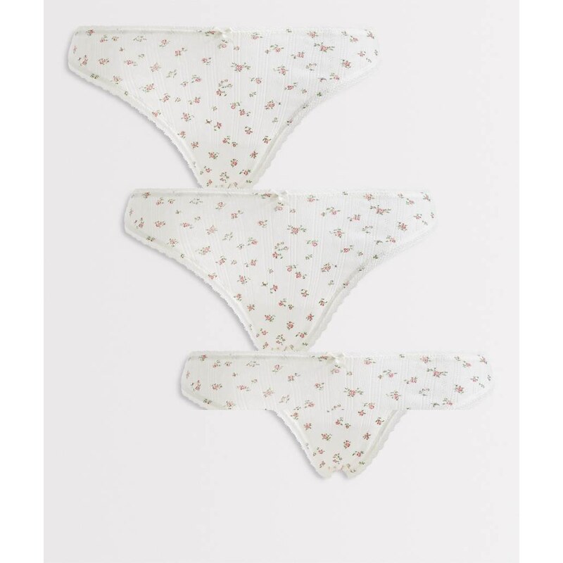 Lindex floral pointelle 3 pack thongs in off white