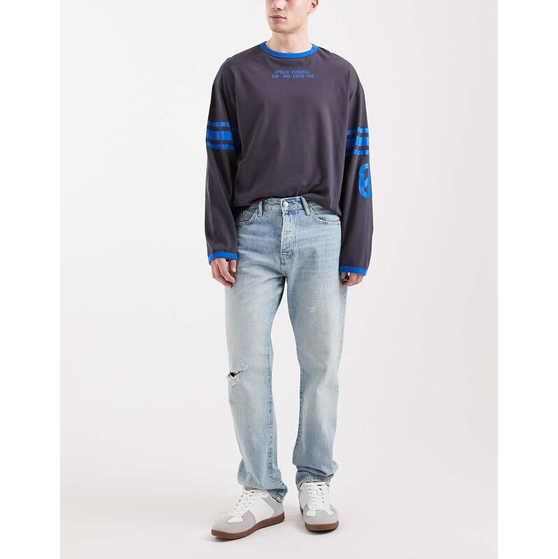 ONLY & SONS Edge straight fit jeans in distressed light blue
