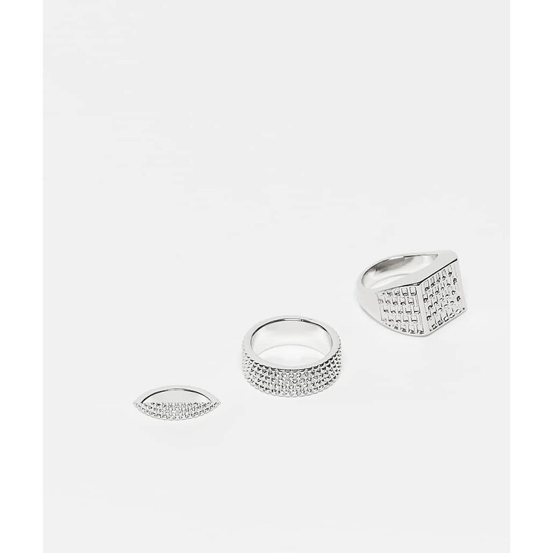 Reclaimed Vintage unisex engraved signet ring pack set in silver