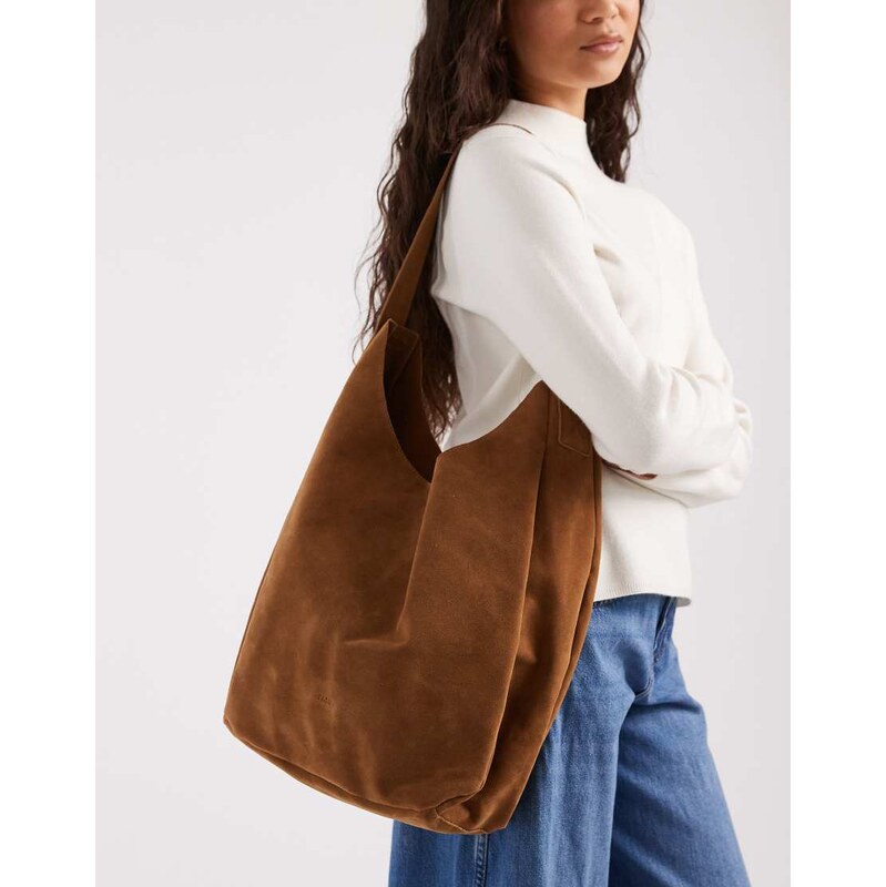 PASQ faux suede scoop top tote bag in tan-Brown 113518693