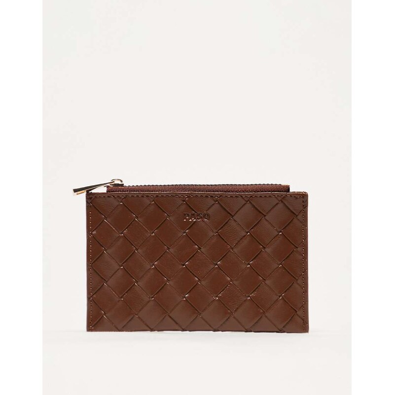PASQ woven zip top cardholder in dark brown