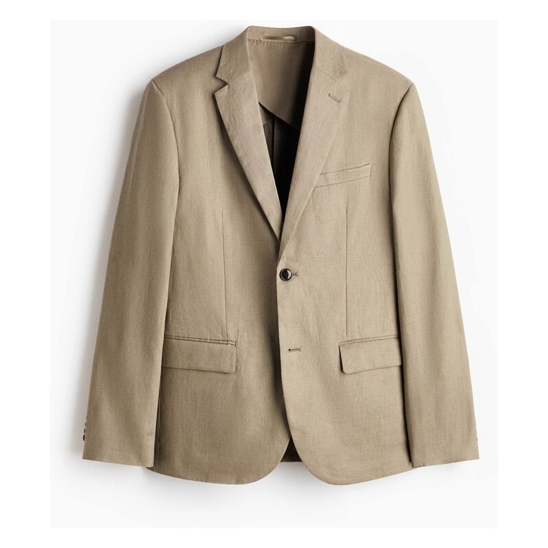 H&M - Lněné sako Slim Fit - Khaki Zelená