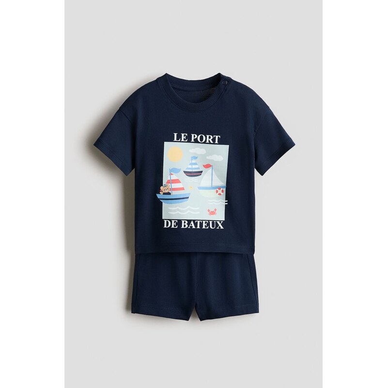 H&M - Dvoudílná bavlněná souprava - Námořnická Modř/Le Port