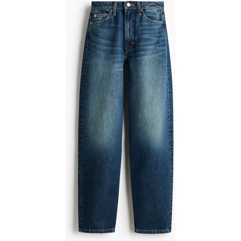 H&M - Barrel High Waist Jeans - Tmavý Denim Blue