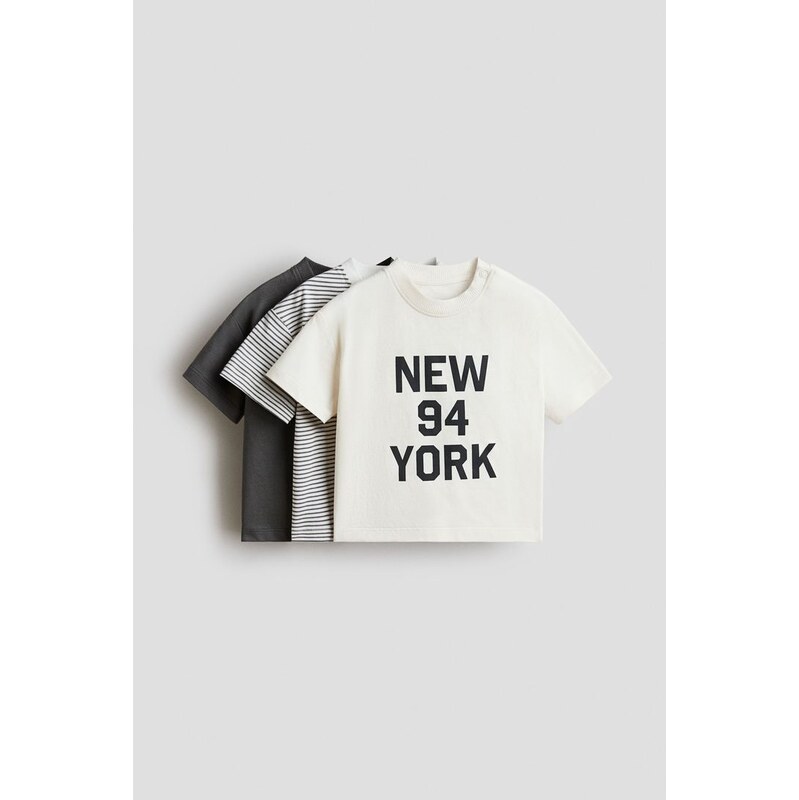 H&M - Bavlněné tričko 3 kusy - Krémová/New York