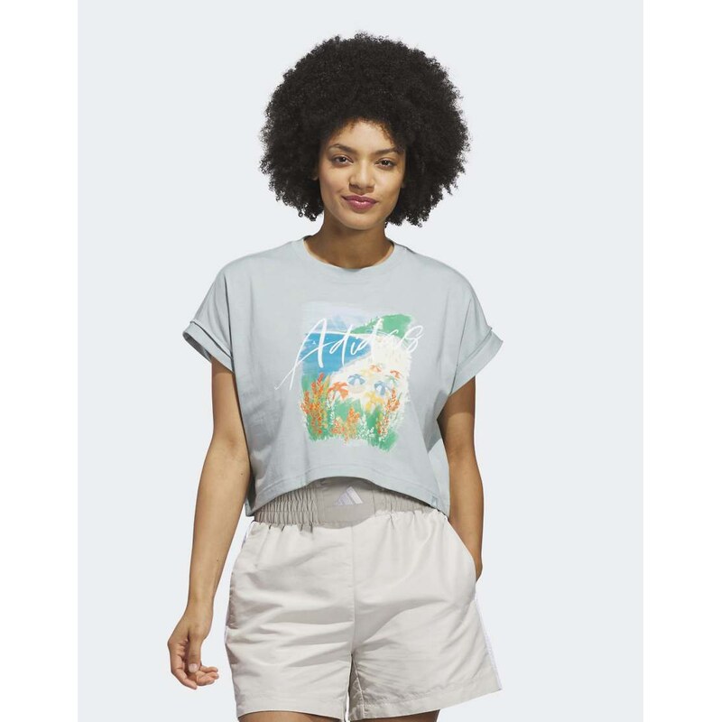 adidas performance Summer romance graphic t-shirt in wonder sage