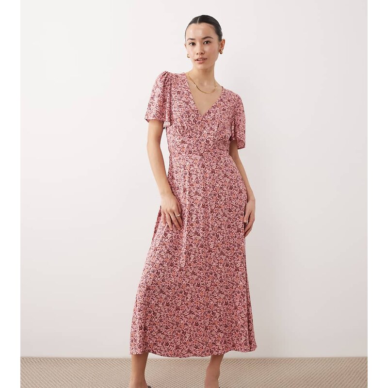 Nobodys Child Petite Atlas midi dress in pink ditsy floral