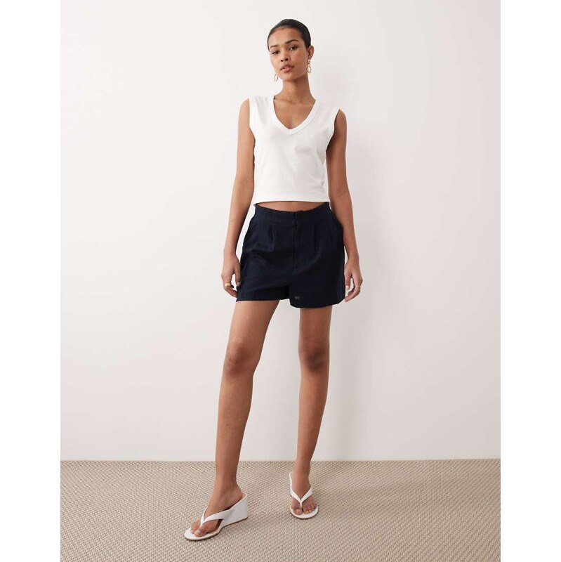 Nobodys Child Silsoe linen blend clean shorts in navy-Blue