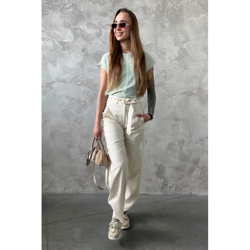 Dámské kalhoty PINKO LEXY 106492A2W6C00 krémové