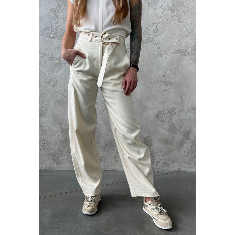 Dámské kalhoty PINKO LEXY 106492A2W6C00 krémové