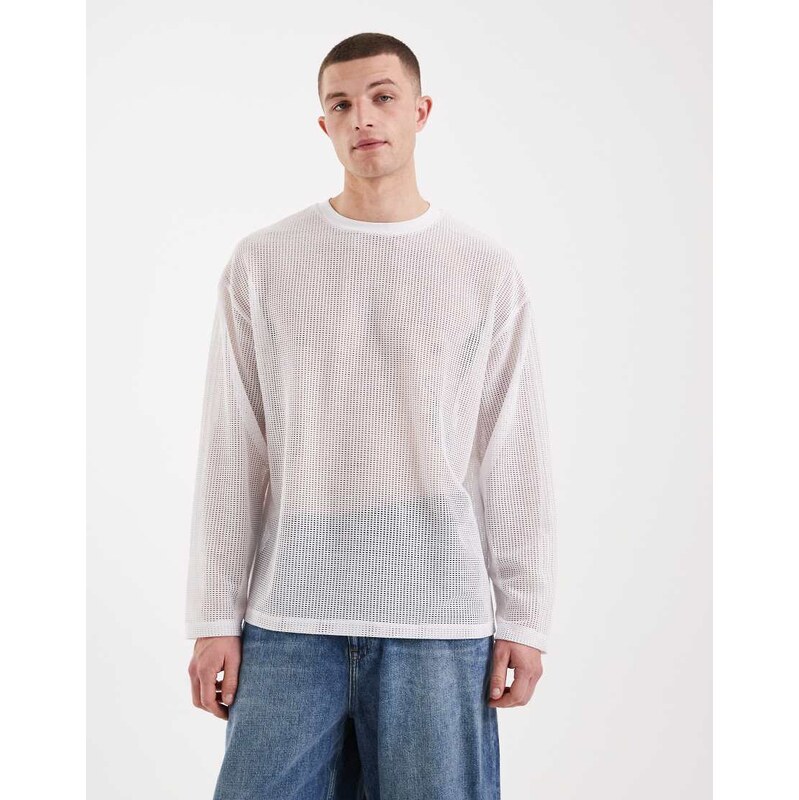 ASOS DESIGN oversized long sleeve t-shirt in white textured