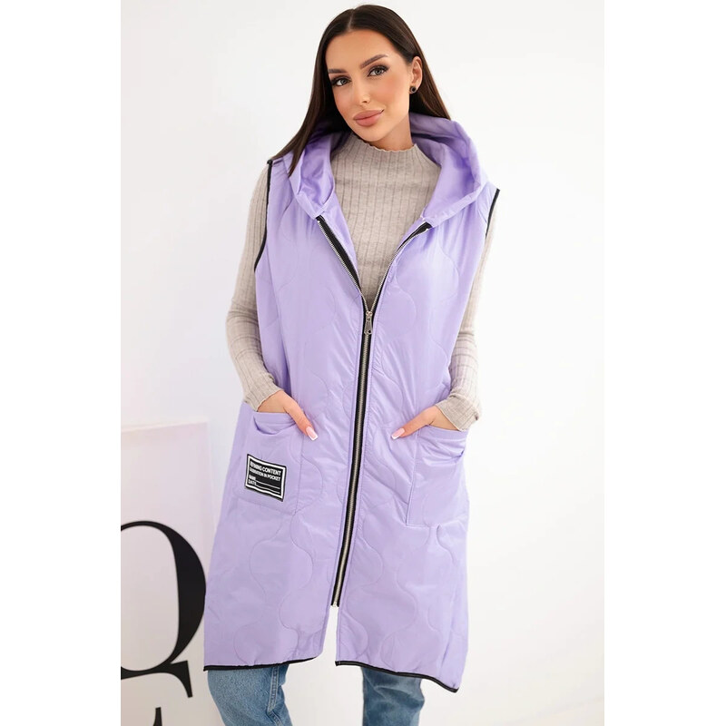 K-Fashion Dámská prošívaná vesta Plus Size s kapucí na zip