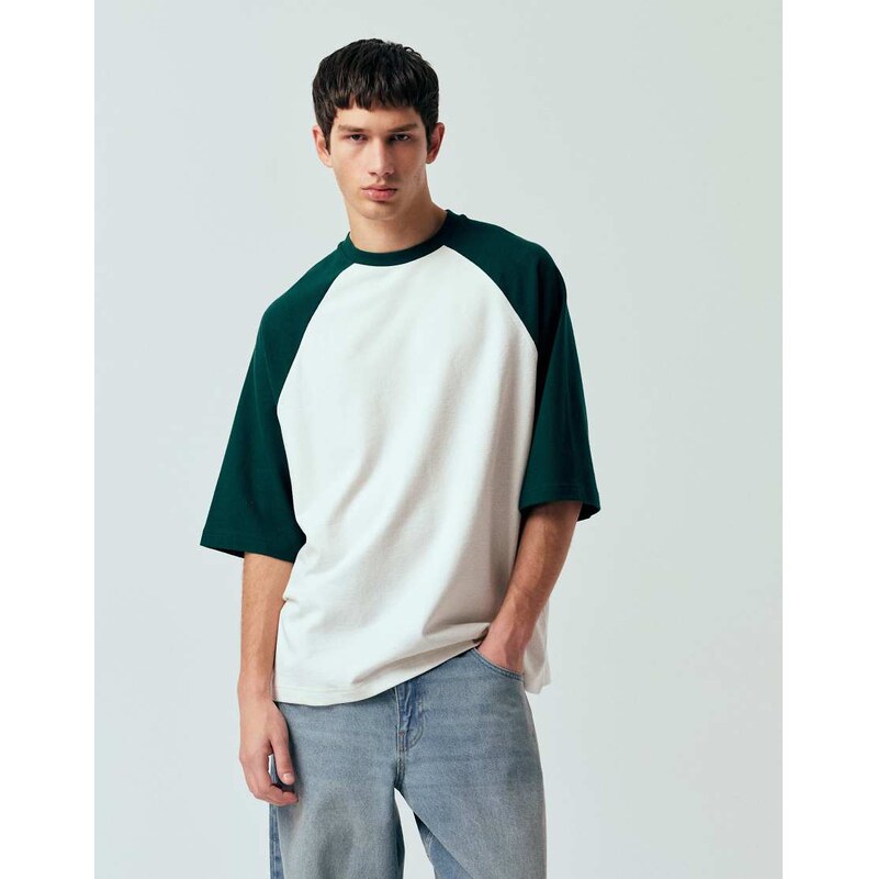 ASOS DESIGN oversized raglan t-shirt in cream texture-White