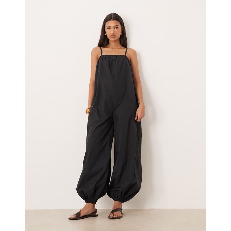 ASOS DESIGN balloon leg strappy jumpsuit in black