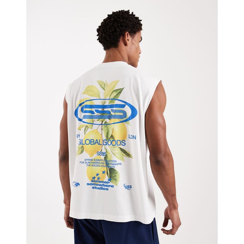ASOS DESIGN oversized tank with lemon graphic in white